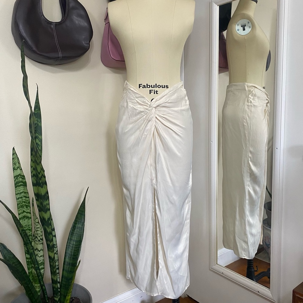 Dreamy Zara V Waist Ruched Satin Skirt w/ Slit